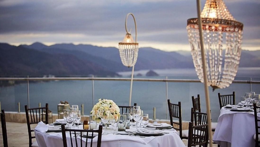 Table setting overlooking the pacific ocean